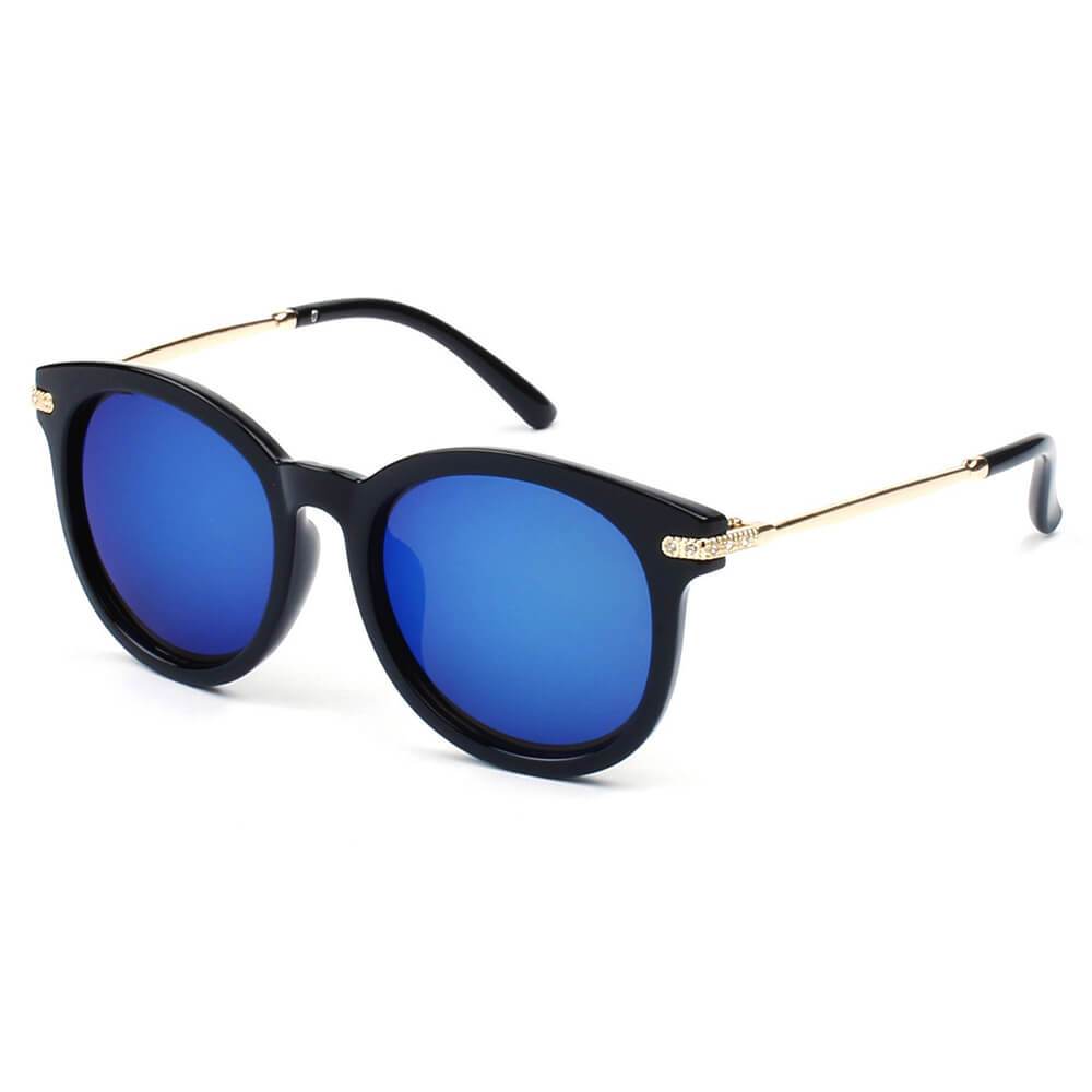 BRUSSELS | 289 - Round P3 Horn Rimmed Sunglasses With Embossed Hinges-Men's Fashion - Men's Accessories - Men's Glasses - Men's Sunglasses-Cramilo Eyewear-Black - Blue-Granville Brothers