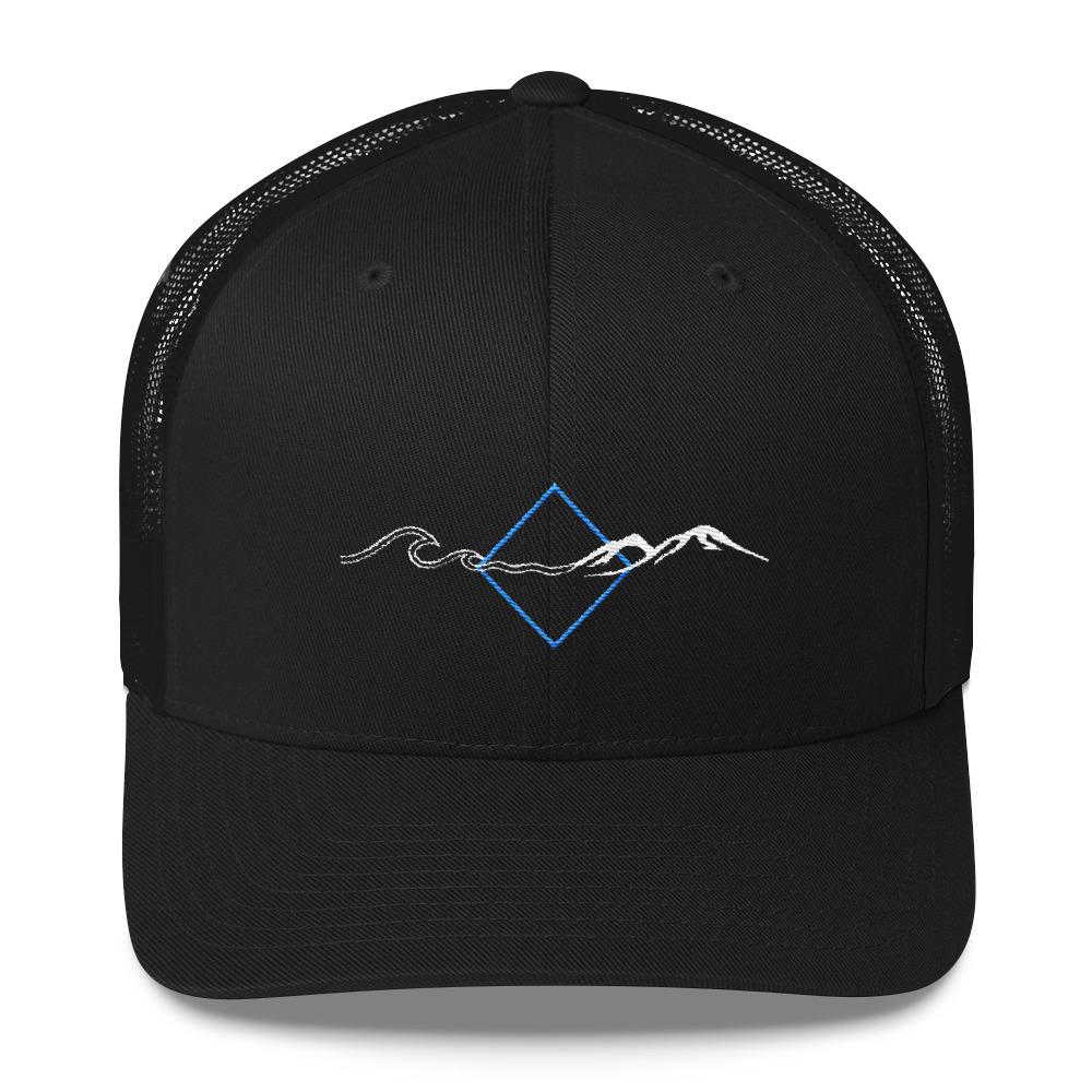 Find-Your-Coast Brand Tilt Mesh Back Trucker Hat for Men-Men's Fashion - Men's Accessories - Men's Hats-Find-Your-Coast Apparel-Black-Granville Brothers