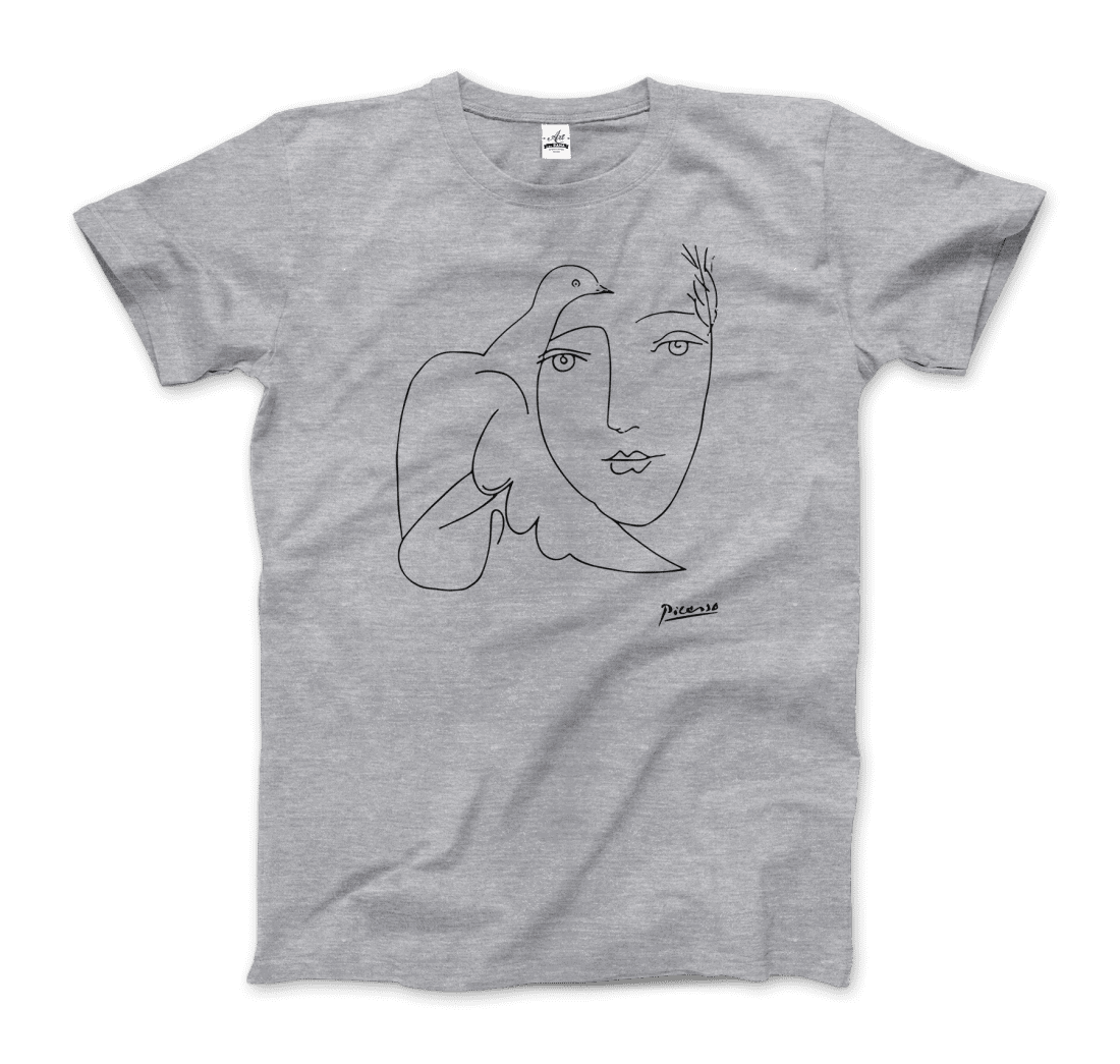 Pablo Picasso Peace (Dove and Face) Artwork T-Shirt for Men and Women-Men's Fashion - Men's Clothing - Shirts - Short Sleeve Shirts-Art-O-Rama Shop-Men-Heather Grey-Granville Brothers