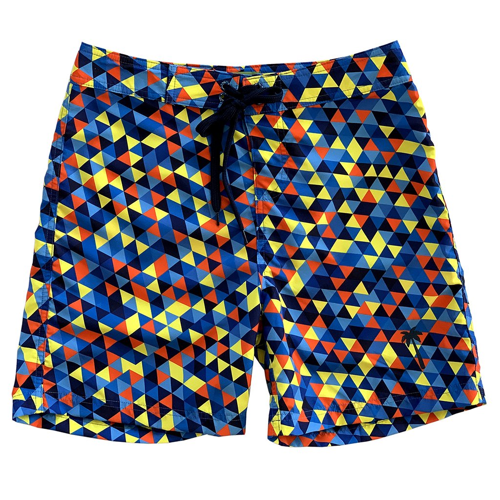 La Palma Eco-Beachwear Surf Geometric Blue 17" Boardshorts-Men's Fashion - Men's Clothing - Board Shorts-La Palma Eco-Beachwear-S-Granville Brothers