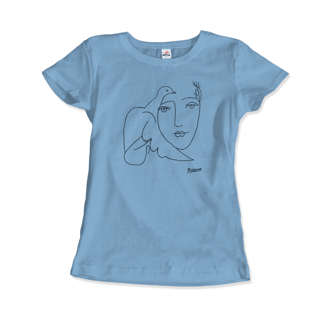 Pablo Picasso Peace (Dove and Face) Artwork T-Shirt for Men and Women-Men's Fashion - Men's Clothing - Shirts - Short Sleeve Shirts-Art-O-Rama Shop-Women-Light Blue-Granville Brothers