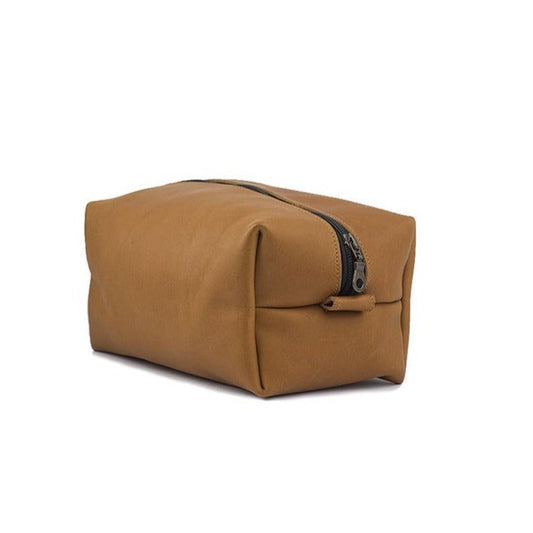 Leather Dopp Kit in Camel for Men & Women-SutiSana-Granville Brothers