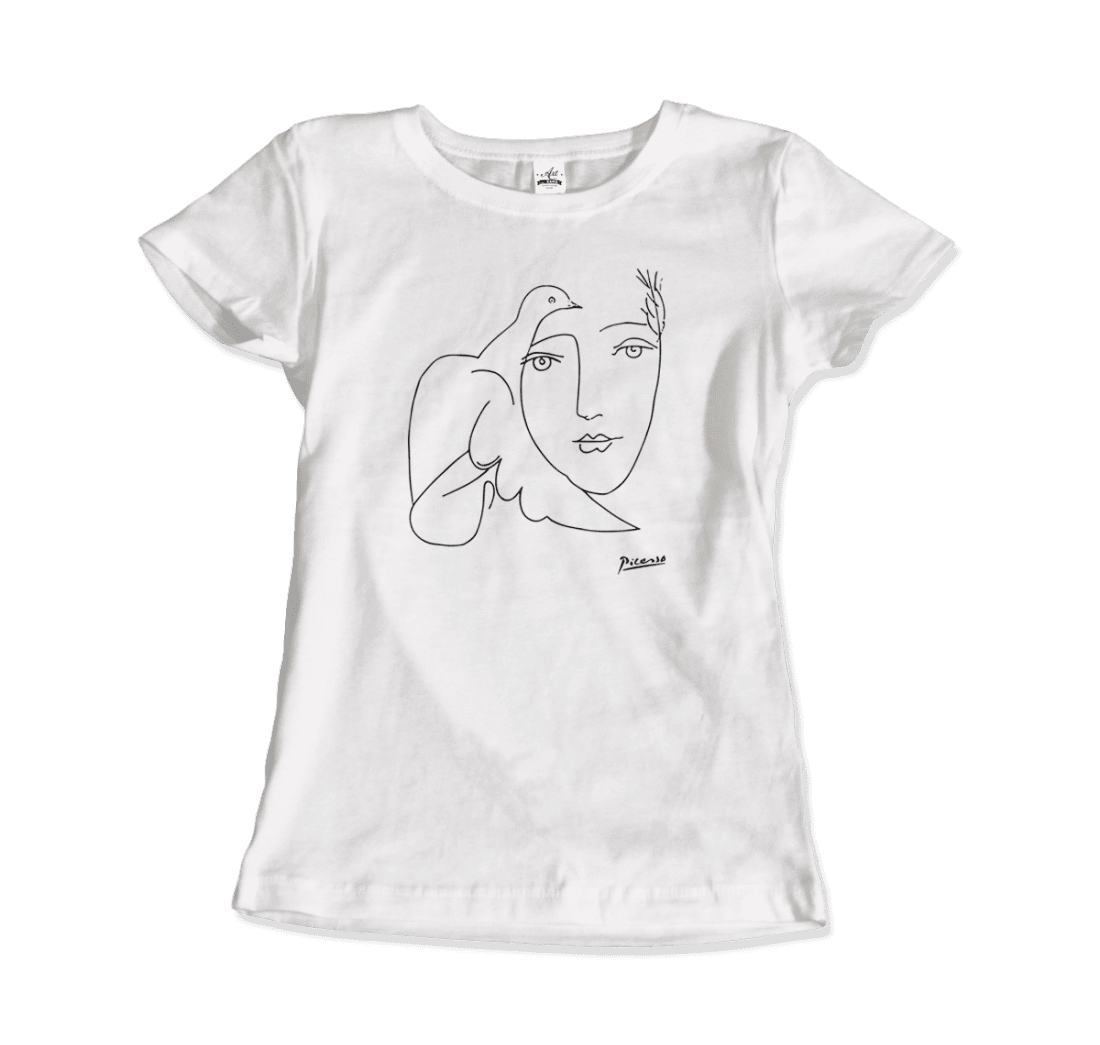 Pablo Picasso Peace (Dove and Face) Artwork T-Shirt for Men and Women-Men's Fashion - Men's Clothing - Shirts - Short Sleeve Shirts-Art-O-Rama Shop-Women-White-Granville Brothers
