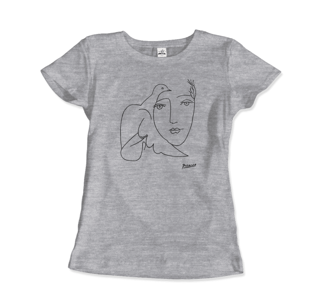 Pablo Picasso Peace (Dove and Face) Artwork T-Shirt for Men and Women-Men's Fashion - Men's Clothing - Shirts - Short Sleeve Shirts-Art-O-Rama Shop-Women-Heather Grey-Granville Brothers