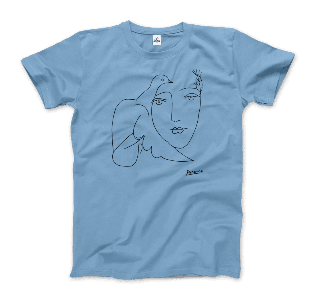 Pablo Picasso Peace (Dove and Face) Artwork T-Shirt for Men and Women-Men's Fashion - Men's Clothing - Shirts - Short Sleeve Shirts-Art-O-Rama Shop-Men-Light Blue-Granville Brothers