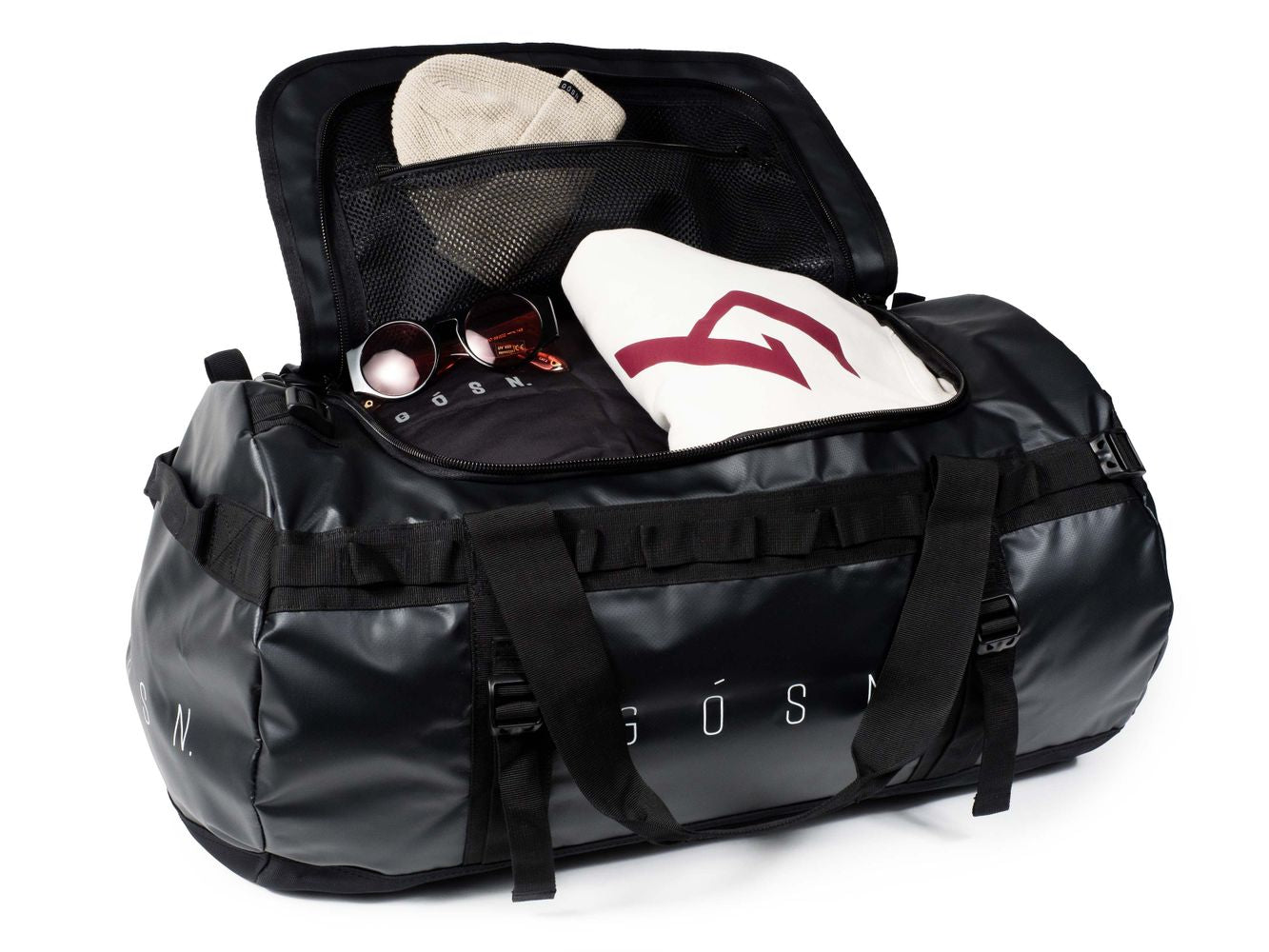 70L Travel Duffel Bag (Black) - open