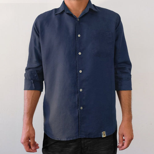 Linen Hemp Button Down Shirt for Men - Aegean Blue-EKZO-Granville Brothers