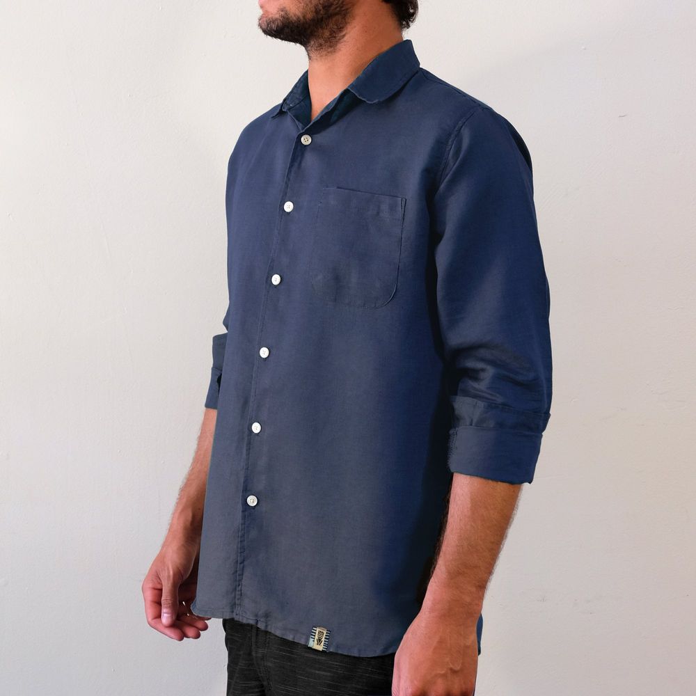 Linen Hemp Button Down Shirt for Men - Aegean Blue-EKZO-Granville Brothers