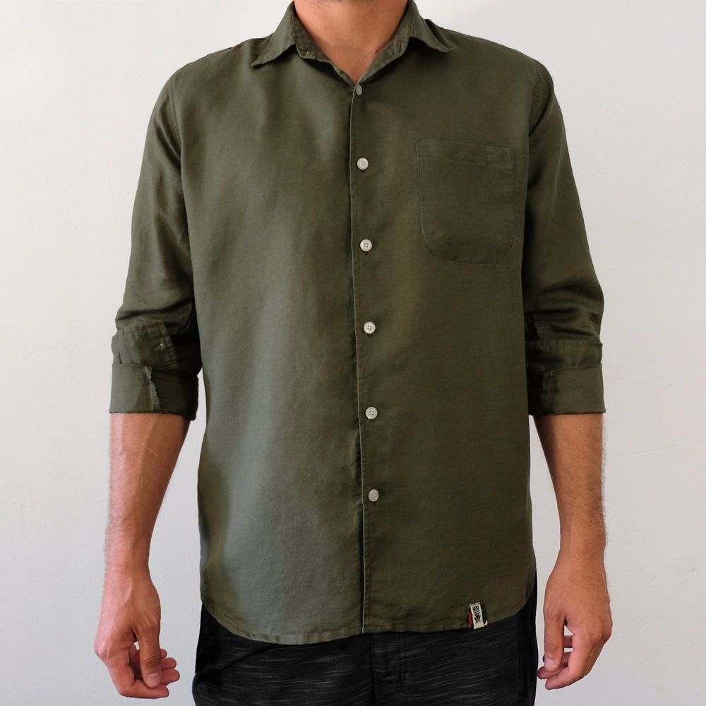 Linen Hemp Button Down Shirt for Men - Olive-EKZO-Granville Brothers