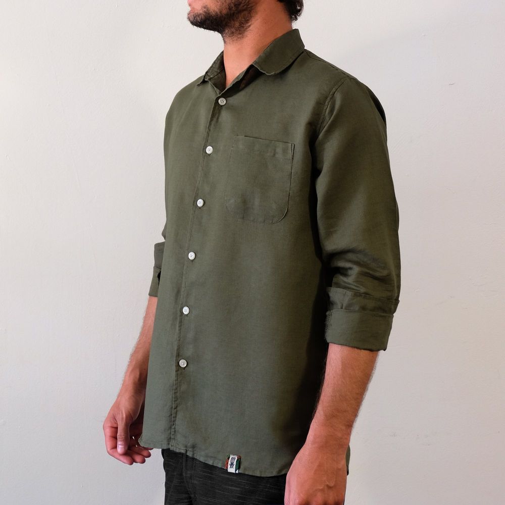 Linen Hemp Button Down Shirt for Men - Olive-EKZO-Granville Brothers