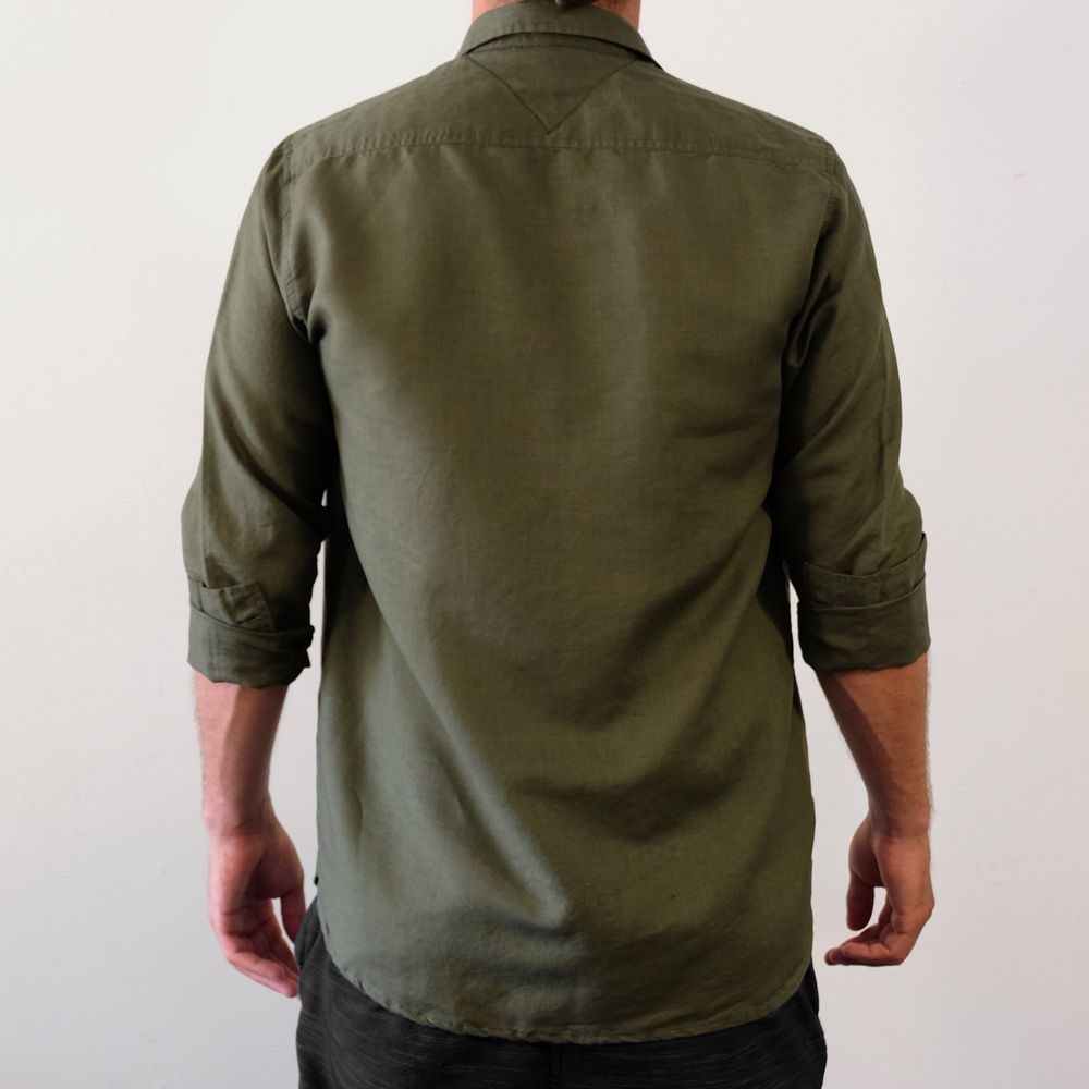 Linen Hemp Button Down Shirt for Men - Olive-EKZO-Granville Brothers