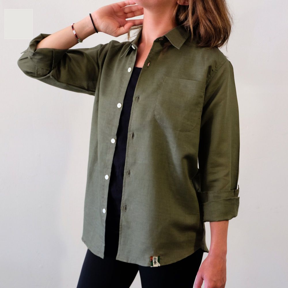 Linen Hemp Button Down Shirt for Men - Olive-EKZO-Granville Brothers