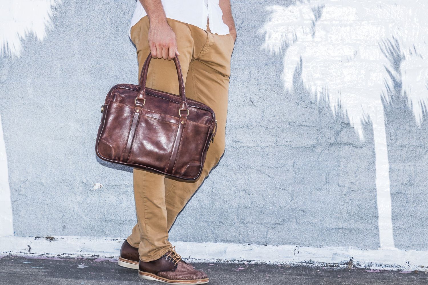 Sleek Leather Brief Case - Brown