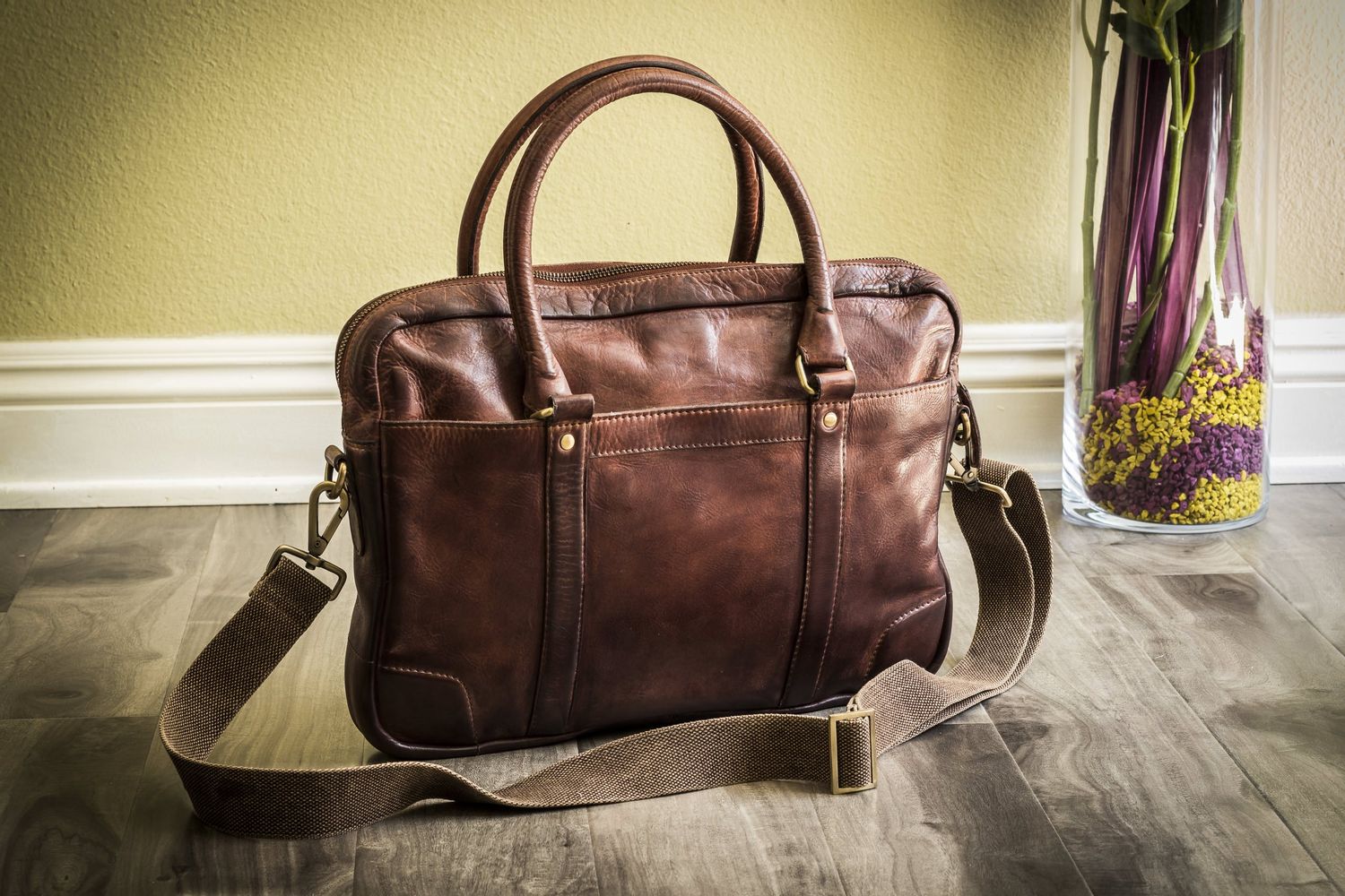 Sleek Leather Brief Case - Brown