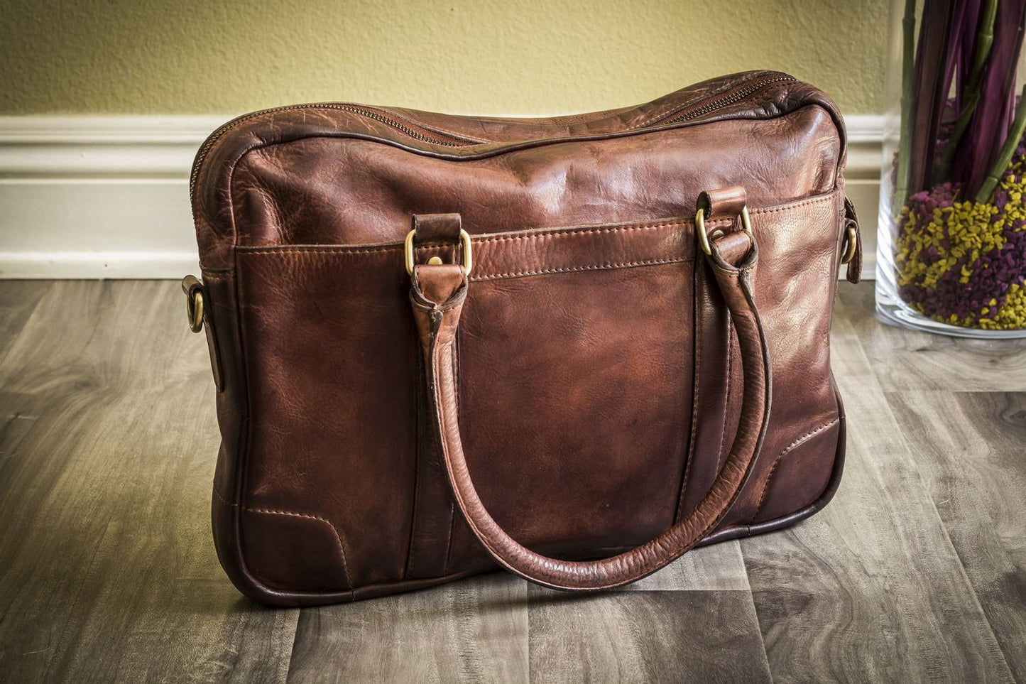 Sleek Leather Brief Case - Brown